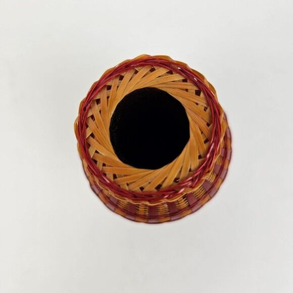 Shanghai Handicrafts Miniature Vase Woven Wicker Rattan‎ Bamboo Basket Vtg Label - Picture 5 of 9